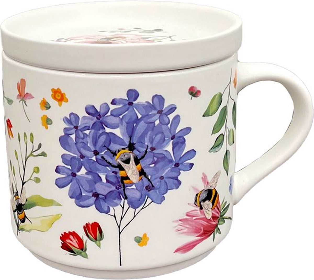 Puckator kop krus coaster låg sæt - nektar enge - vilde blomster bier - porcelæn - 300ml