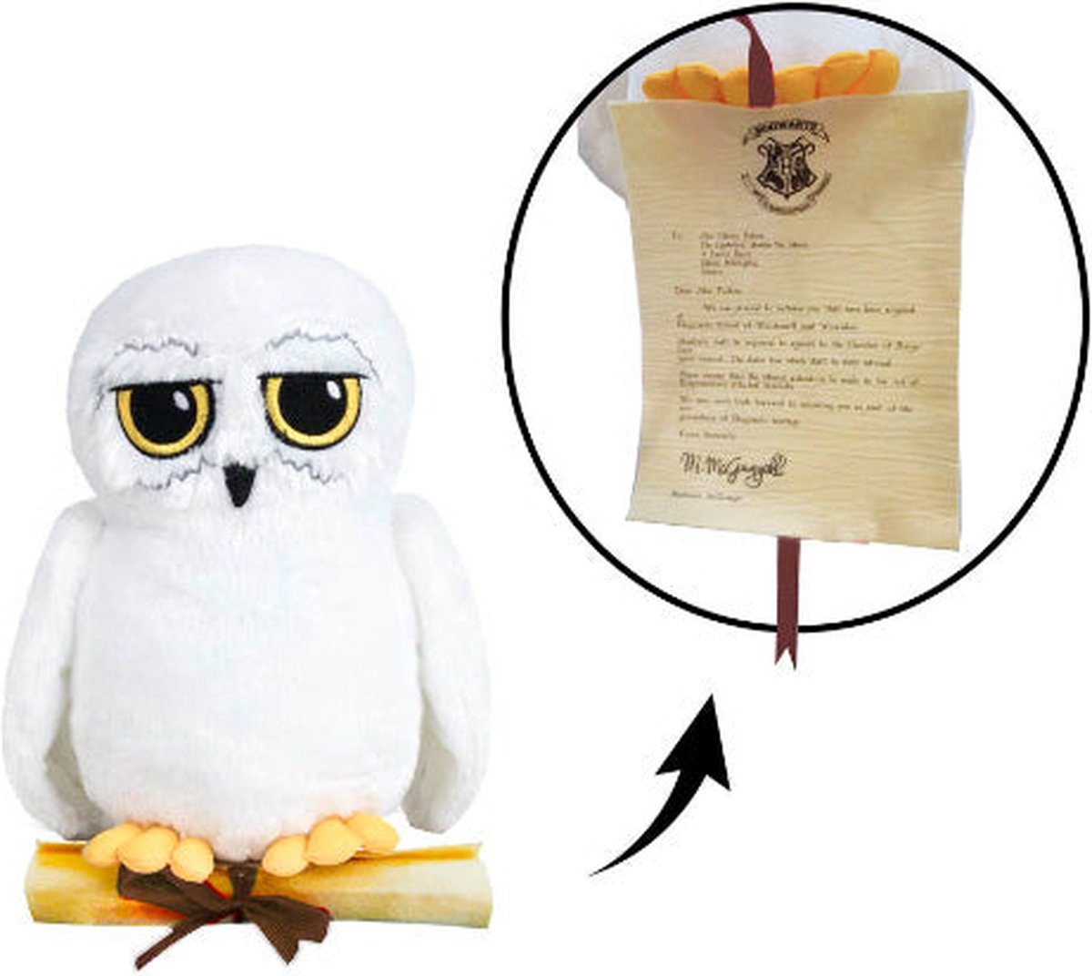 Harry Potter - krammetøj - uglen Hedwig med bogstav - leg ved leg - t300 - 25 cm