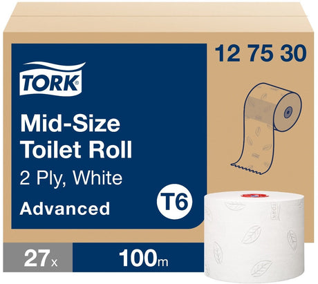 Tork 127530 midi toiletpapir T6 avanceret 2-lags hvid 27 ruller (127530)