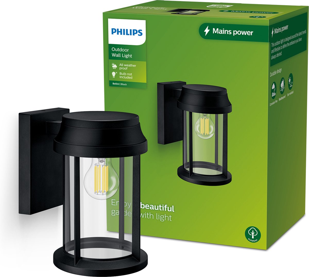 Philips led philips bellini wandlamp rond - zwart - e27