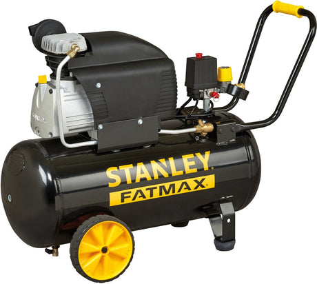 Stanley fatmax kompressor, 50 liter, 10 bar, oliesmurt, vandret model, 2,5 hk, 240 l min luftstrøm, bærbar, sort gul, velegnet til oppustning og pneumatisk værktøj