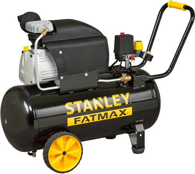 Stanley fatmax kompressor, 50 liter, 10 bar, oliesmurt, vandret model, 2,5 hk, 240 l min luftstrøm, bærbar, sort gul, velegnet til oppustning og pneumatisk værktøj