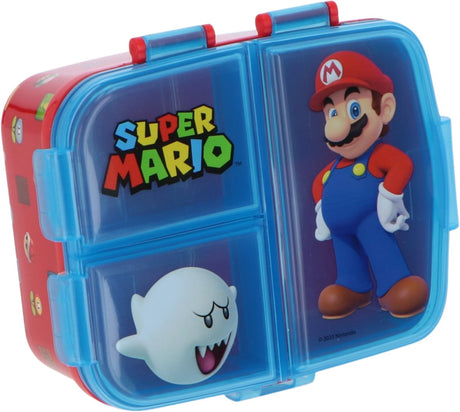 Stor Nintendo Super Mario børnemadkasse - madpakke med 4 rum til børn fra 4 år - tåler opvaskemaskine BPA-fri - rød blå