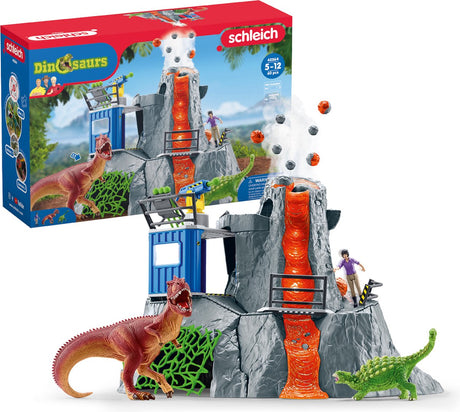 Schleich dinosaur - den store vulkan ekspedition - dino legetøj - børnelegetøj - dino legetøj - t-rex, ankylosaurus og vulkanudbrud - 36 dele
