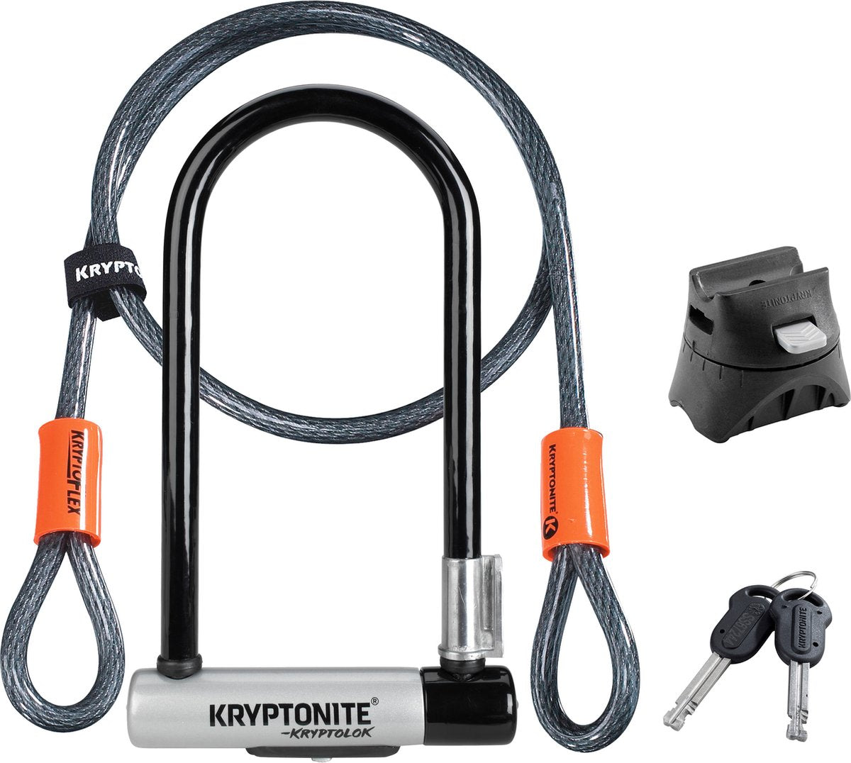 Kryptonite kryptolok standard mini-7 U-lås med kabel - cykel - art-2 lås - U-lås (el) cykel - 17,8x8,2 cm - kabel 120 cm lang - orange sort
