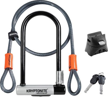 Kryptonite kryptolok standard mini-7 U-lås med kabel - cykel - art-2 lås - U-lås (el) cykel - 17,8x8,2 cm - kabel 120 cm lang - orange sort