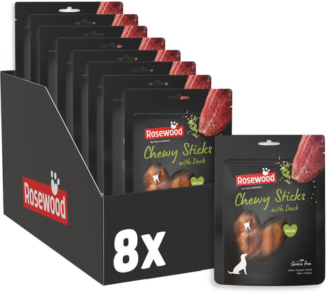 Rosewood chewy sticks eend medium - hondensnack - kauwstaven met eend en runderhuid - graanvrij - 8 x 100 g