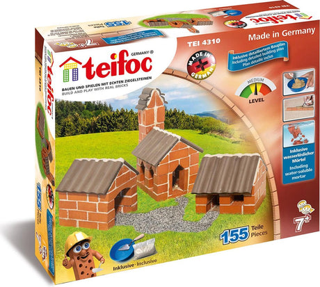 Teifoc ® byggesæt – landsby – 155 dele – ægte mini mursten med cement, skål og spartel – byggesæt til børn fra 6 år
