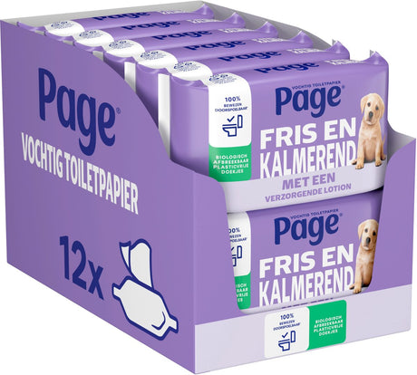 Page ® fugtigt toiletpapir - frisk og beroligende (pleje) - med en nærende lotion - 456 ark - 12 x 38 stykker - værdipakke