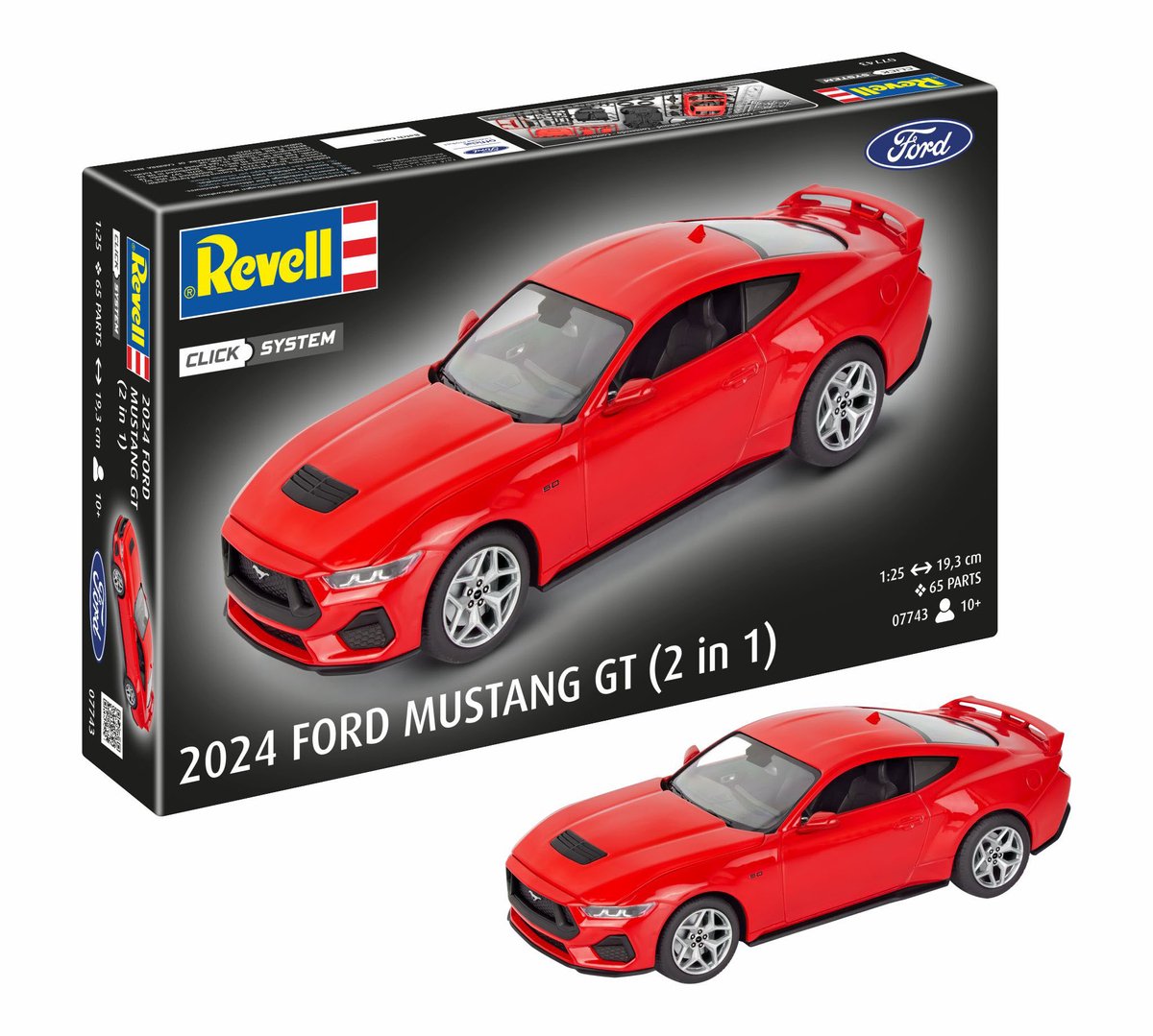 Revell modelsæt bil - 07743 ford mustang gt 2024 - amerikansk bil plastik - 1:25 - modelfremstilling