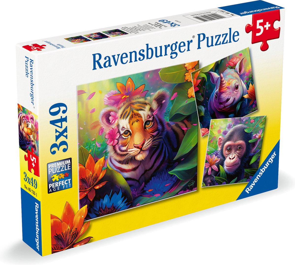 Ravensburger puslespil jungle babyer - tre puslespil - 49 brikker - børnepuslespil