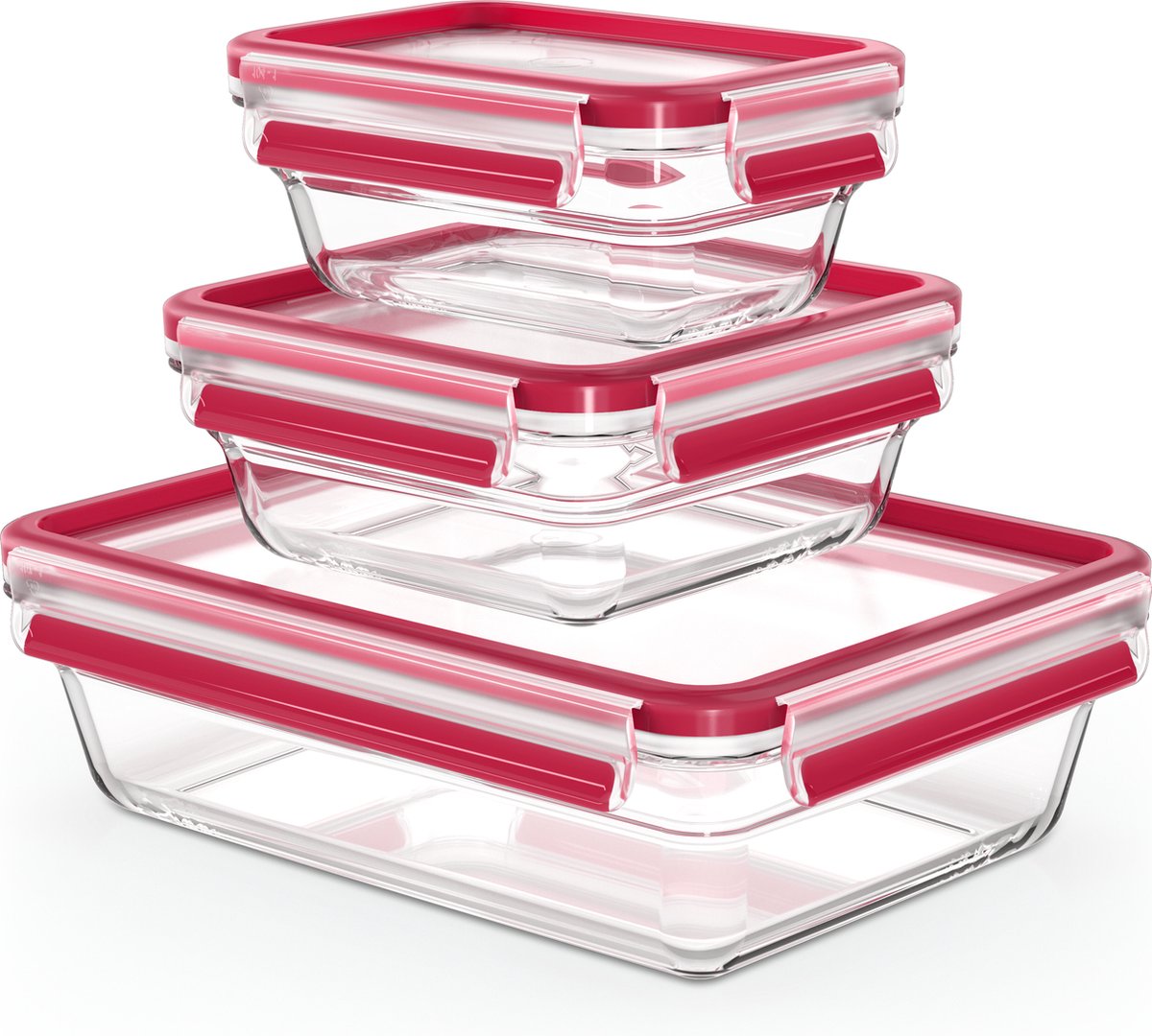 Emsa n1050900 klip og luk glasbeholdere til madopbevaring 0,45l-2l 3 stykker rød