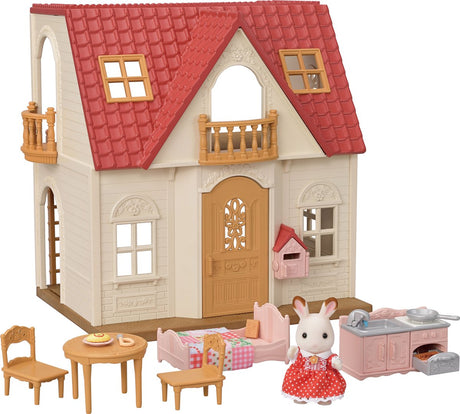 Sylvanian families 5567 starterhus - inklusive møbler og 1 fløjlsblød chokoladekanin - kan kombineres med et andet dukkehus (5708) til et megastort dukkehus