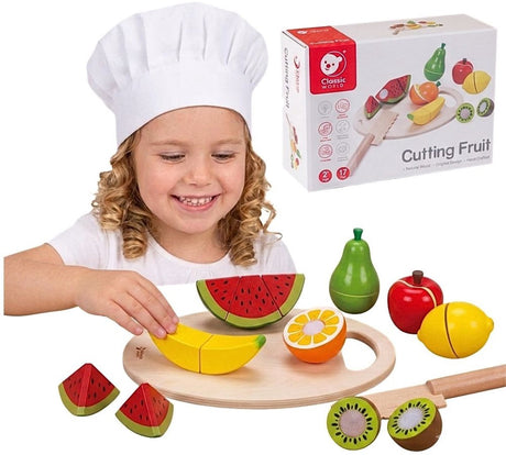Klassisk verden trælegetøj træ skære frugt