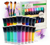 Nassau fine art hobbymaling akrylmaling sæt 18stk - 36ml maling tuber - akryl maling børn og voksne - 9 pastel 9 grundfarver - maling til børn håndværk - børns maling sæt