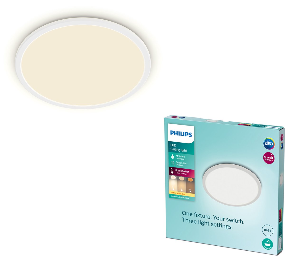 Philips led philips superslim badkamer plafondlamp - wit - rond - 18 w
