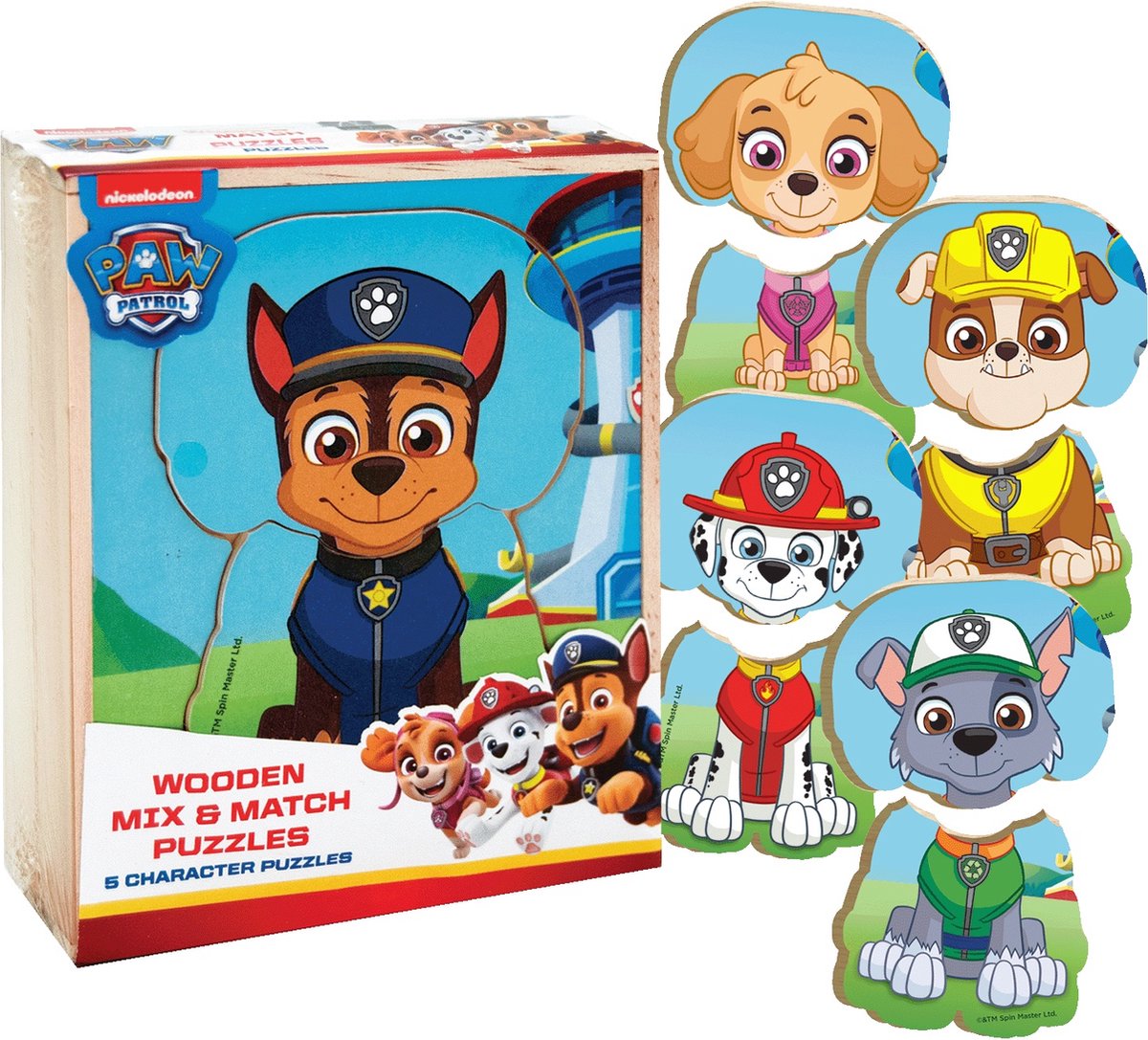 Umærket sans marque paw patrol træpuslespil - mix match