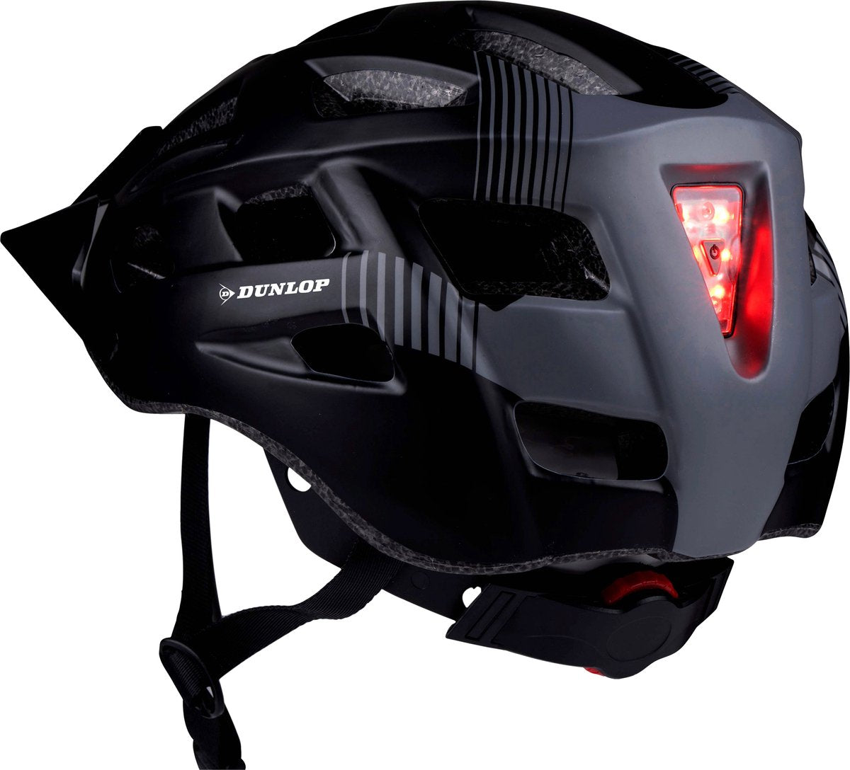 Dunlop cykelhjelm - mountainbikehjelm - størrelse L - justerbar 58-61cm - LED belysning - sort