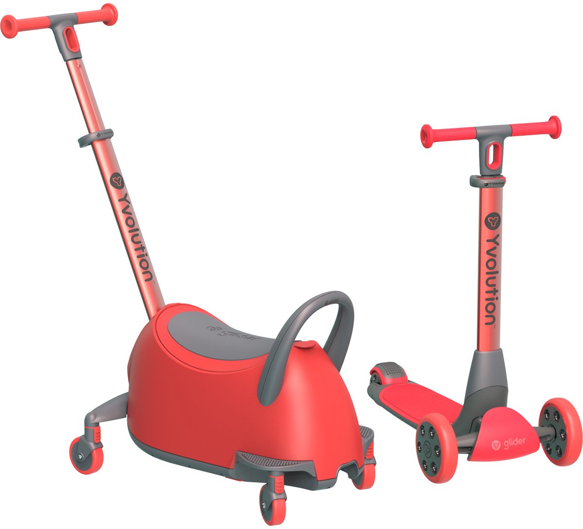 Yvolution – yglider luna - 5-i-1 - rød - multifunktionel stepscooter
