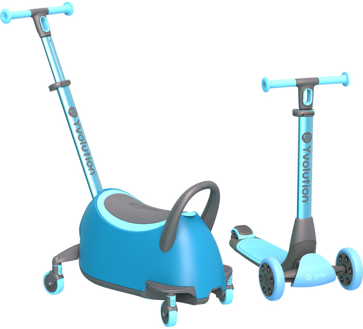 Yvolution – yglider luna - 5-i-1 - blå - multifunktionel stepscooter