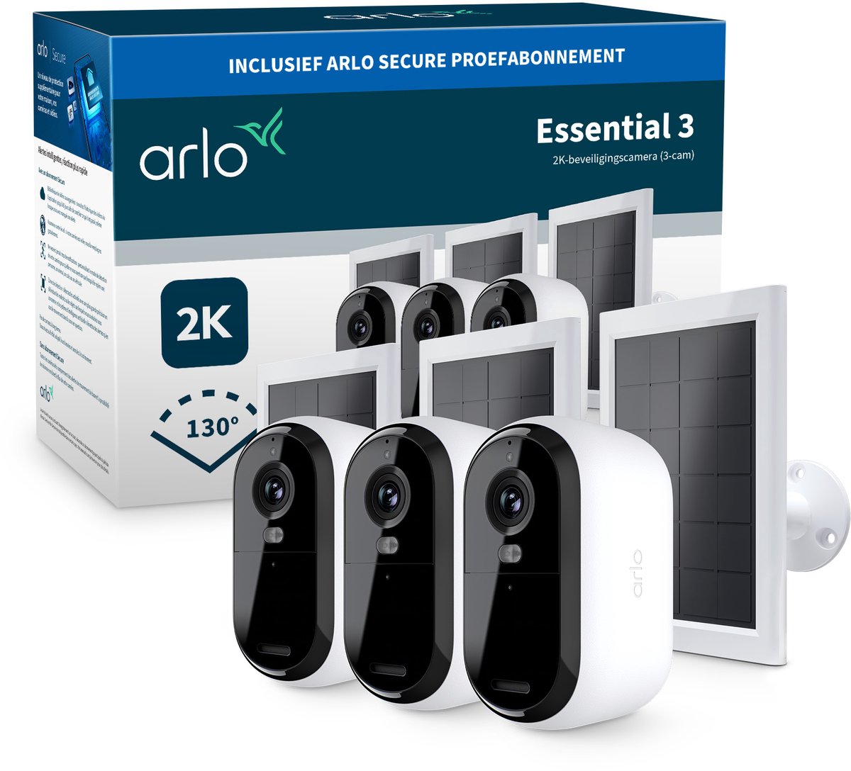 Arlo essential3 2k sikkerhedskamera solpaneler - 3-pak