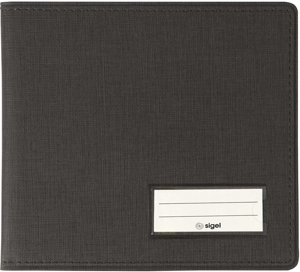Sigel skrivemappe - format A6 liggende - med kuglepennerum, indsatslomme og blokholder - antracit - si-ef615