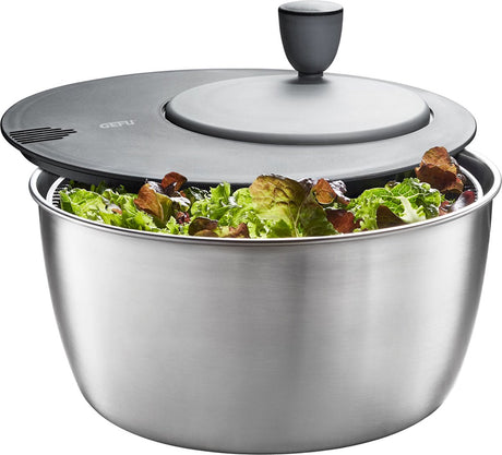 Gefu rotare salatspinner - 4 liter - skål i rustfrit stål - med drejeligt håndtag