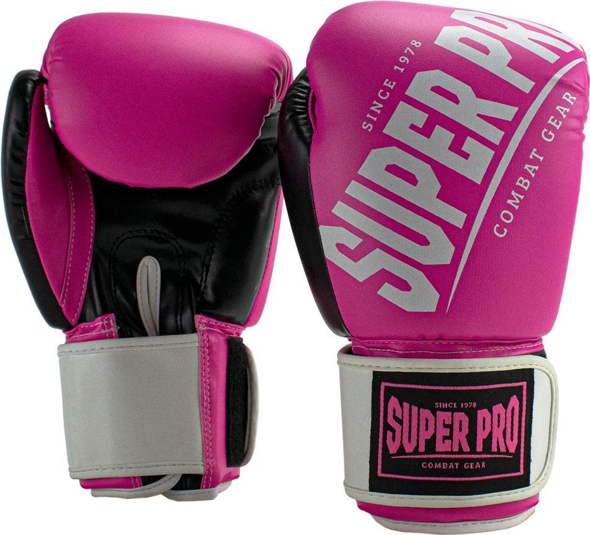 Super pro combat gear (kick)bokshandschoenen rebel zwart roze wit 14oz