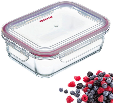 Merkloos sans marque glazen vershouddoos, met clipdeksel, inhoud: 640 ml, luchtdicht, diepvries- en magnetronbestendig, ovenbestendig, bpa-vrij, glas kunststof siliconen, helder rood