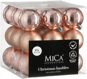 Mica decorations kerstballen set - 27 stuks - ø6 cm - onbreekbaar - roze