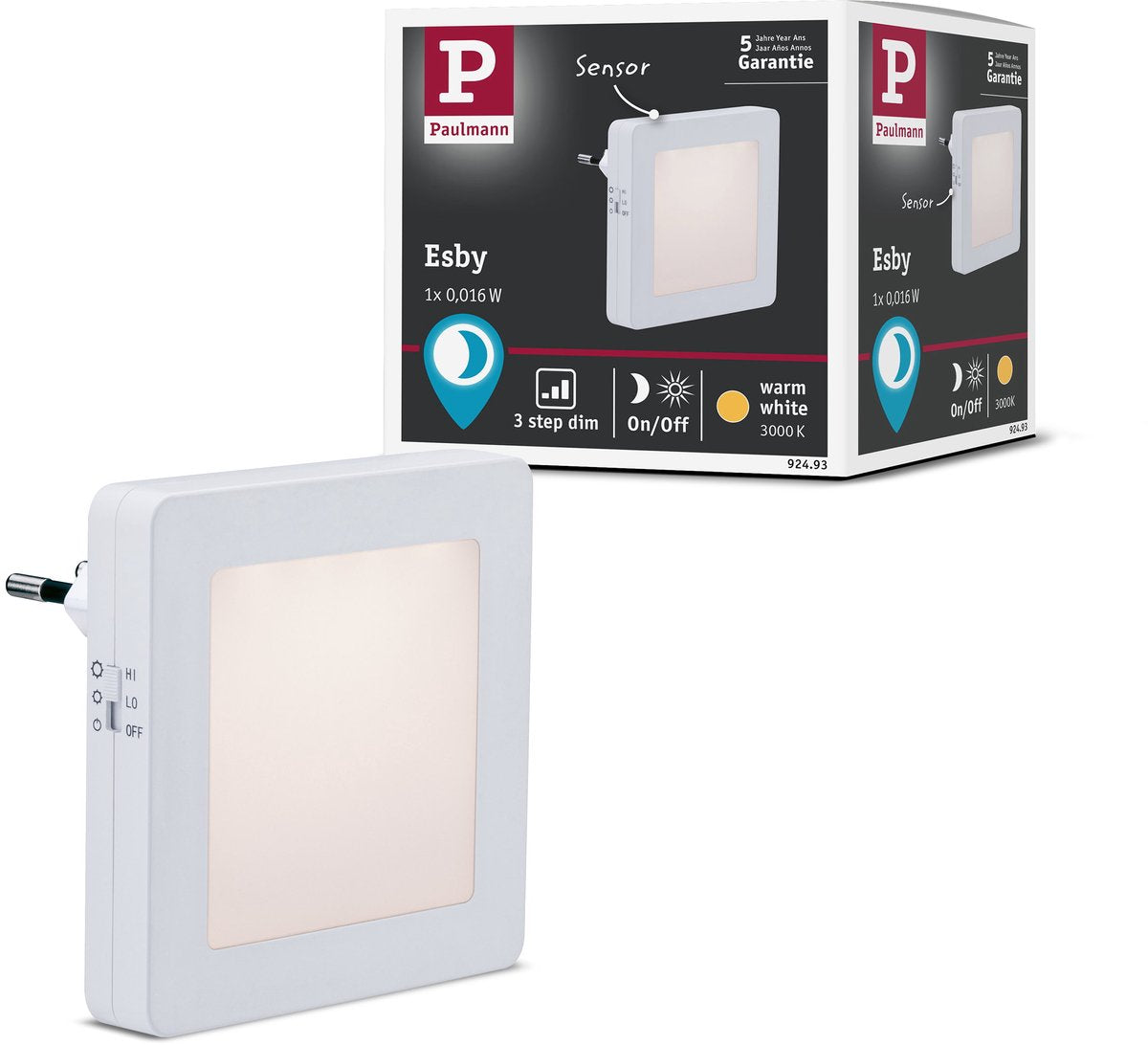 Paulmann natlampe Esby med skumringssensor vinkel 3000k 0,7lm