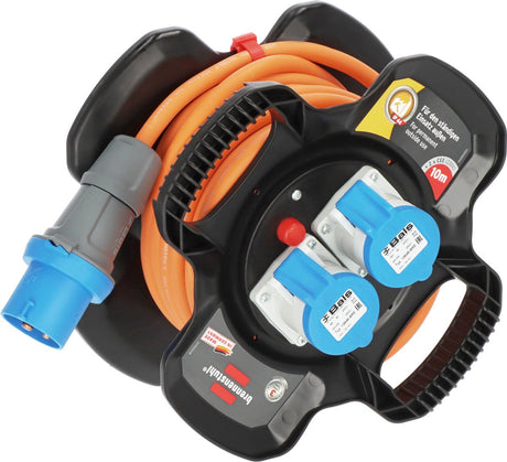Brennerstuhl cee kabeltromle x-gum campingkabelopruller med 10m kabel i orange (kabelopruller med 2 cee stikkontakter + 3 stikkontakter, til permanent udendørs brug, fremstillet i Tyskland)