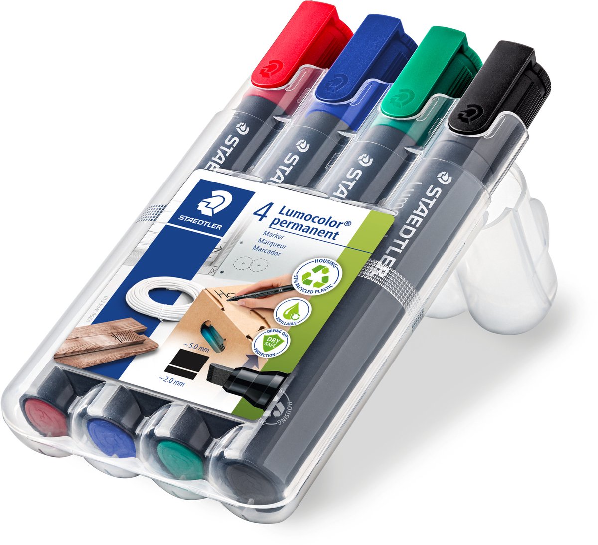 Staedtler lumocolor permanent markør mejselspids - æske 4 stk