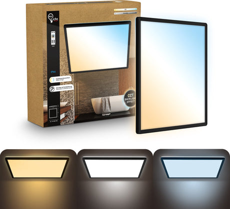 B.K.licht lavvandet - dæmpbar badeværelseslampe loftslampe - loftslampe med fjernbetjening - badeværelsesbelysning med CCT - ip44 - 42 x 42 cm - sort