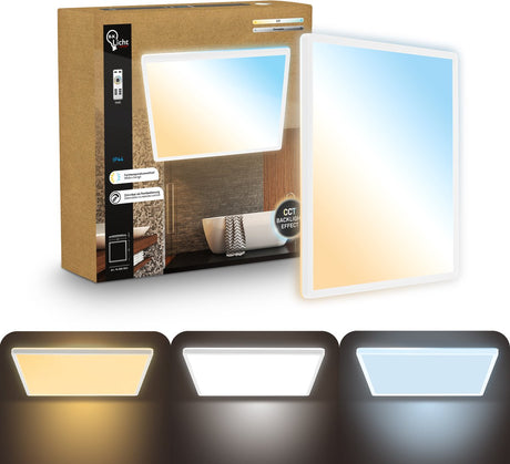 B.K.licht lavvandet - dæmpbar badeværelseslampe loftslampe - loftslampe med fjernbetjening - badeværelsesbelysning med CCT - ip44 - 42 x 42 cm - hvid