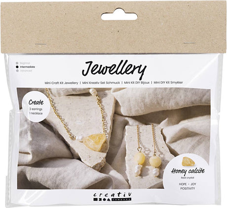 Kreativ virksomhed https: www.cchobby.nl mini-hobbyset-jewelry-honeycalcite-necklace-and-earrings-1-box