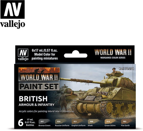 Vallejo val70204 - model farve - WWII britisk rustning infanteri sæt 6 x 17 ml