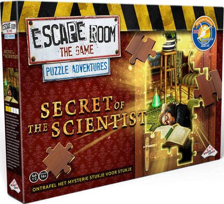 Identitetsspil escape room spillets puslespilseventyr (videnskabsmandens hemmelighed) - brainteaser - krydsning mellem escape room og puslespil