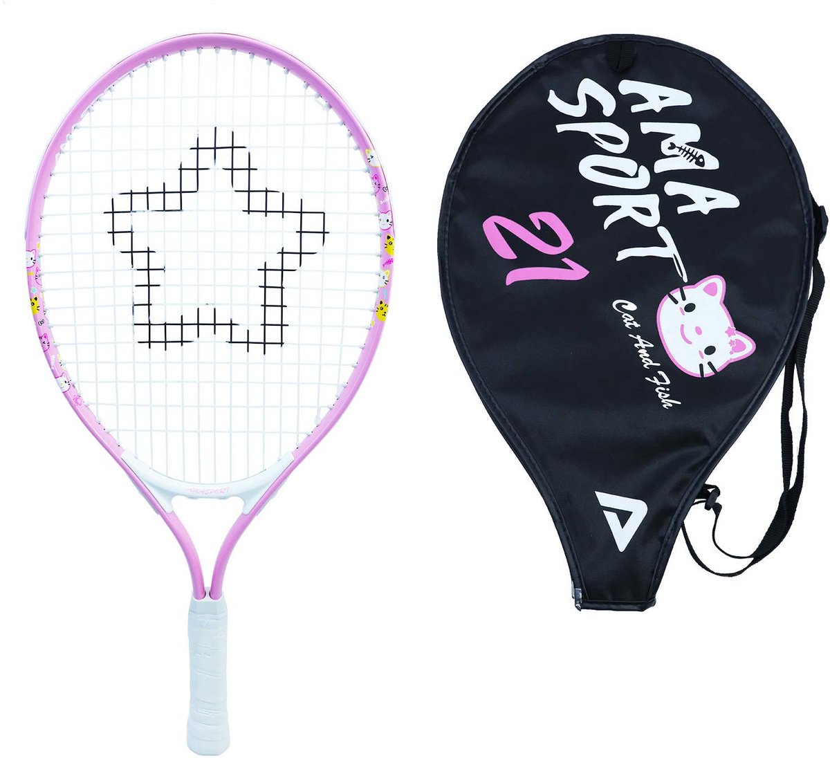 Ama sport børnetennisketcher kat pink 21 tommer - letvægts juniorketcher med taske - ideel til begyndere -