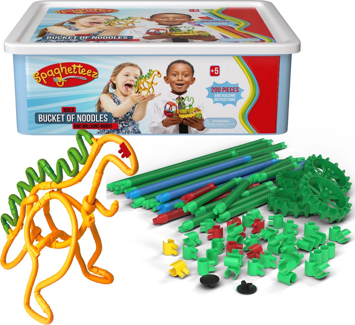 Spaghetteez fleksible byggestænger i opbevaringsboks, 200 stk.