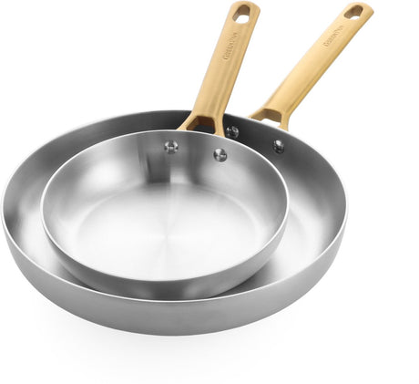Greenpan Padova stegepandesæt 2-delt - 20 28cm - uden PFAS-fri non-stick belægning - induktionsgrydesæt - rustfrit stålpandesæt - ovnsikker op til 220°C - rustfrit stålhåndtag - sølv