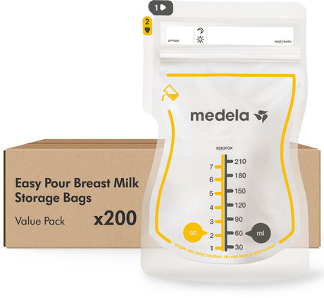 Medela modermælksopbevaringsposer – 200 styk – lækagesikre – med dobbelt lukning og tud – BPA-fri og genanvendelig