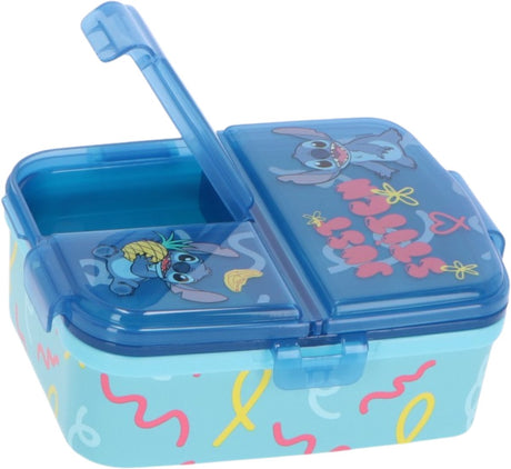 Stor stitch børnemadkasse - madpakke med 4 rum til børn fra 4 år - tåler opvaskemaskine BPA-fri - blå