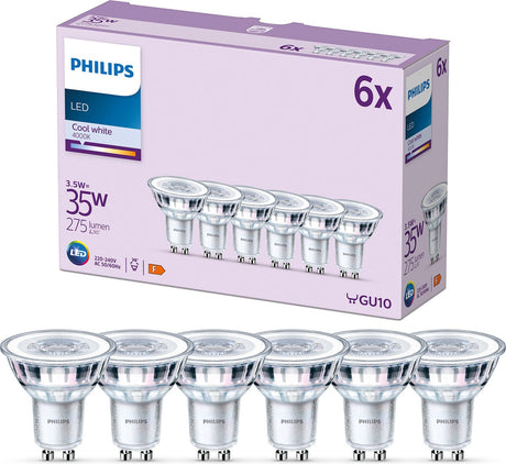 Philips led spot - 35 w - gu10 - koelwit licht - 6 stuks