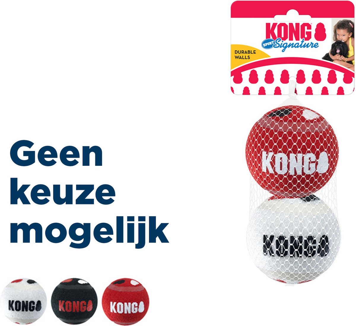 Kong signatur legebolde l - fastere end tennisbolde - ikke-slibende materiale - legebold til hunde - 2 stk.