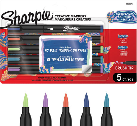 Sharpie kreativ markør akrylmaling penne | vandbaserede malingstusser | ikke-kontinuerlig blæk skriver på de fleste overflader | børstespids | håndværk og kunstartikler | varme toner | 5 stk