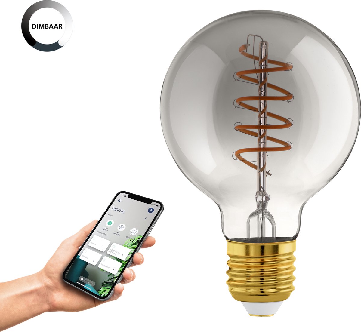 Eglo connect.z smart LED-lampe -E27 - ø 8 cm - røg - røget glas - 2000k - dæmpbar - zigbee