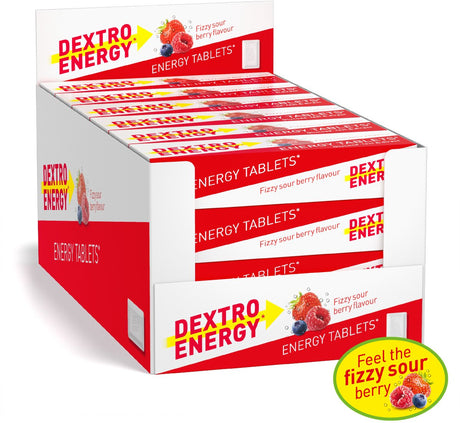 Dextro energy brusende sure bær - 24 x 14 stykker - druesukkertabletter - dextrose - hurtige sukkerarter - ekstra syre + brusende effekt