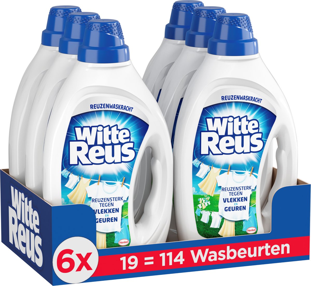 Hvid kæmpe gel - flydende vaskemiddel - hvidt vasketøj - 6 x 19 vaske - værdipakke