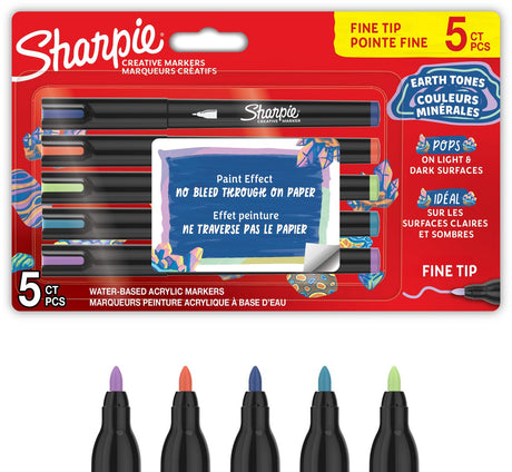 Sharpie kreativ markør akrylmaling penne | jordfarver | vandbaserede malingstusser | fint punkt | håndværk og kunstartikler | forskellige farver | 5 stk